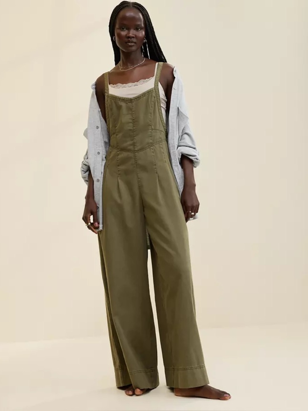 aerie | Relaxed Olive Utility Wide-Leg Jumpsuit Sz L